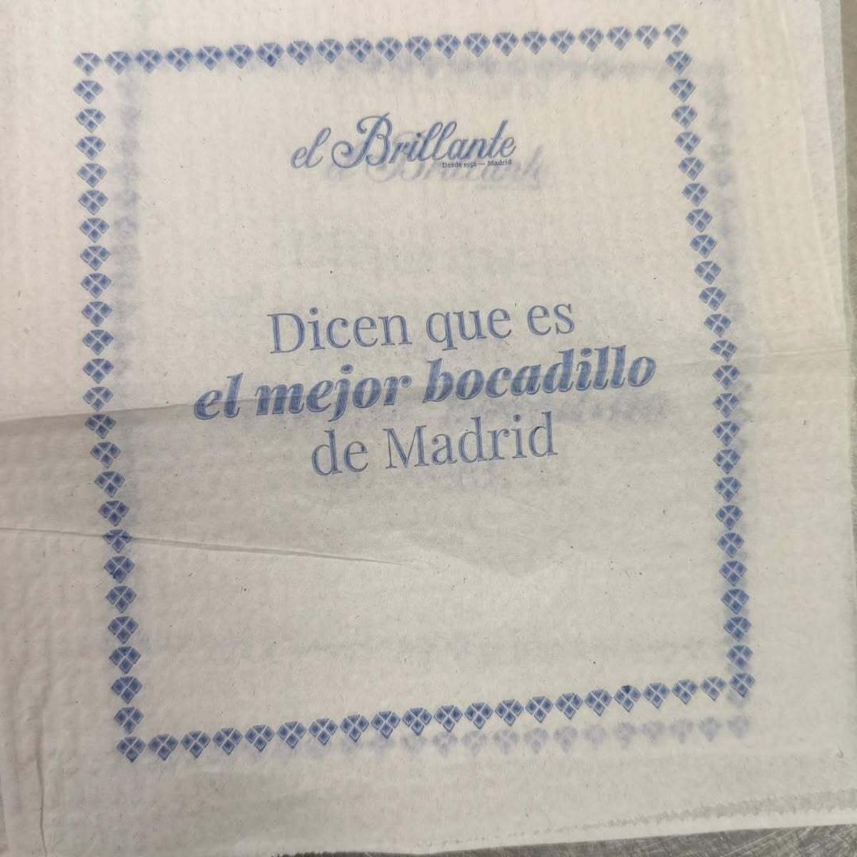 Servilleta del local "El Brillante" en Madrid