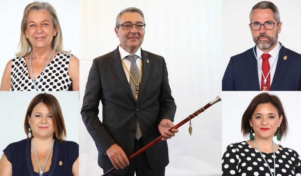 En el centro, el presidente de la Diputación, Francisco Salado. De izquierda a derecha y de arriba a abajo: María Francisca Caracuel, vicepresidenta tercera; Juan Carlos Maldonado, vicepresidente primero, Natacha Rivas, vicepresidenta cuarta; y Margarita del Cid, vicepresidenta segunda.