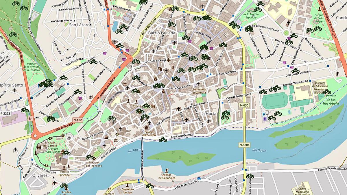 Mapa virtual sobre zonas de aparcamiento para bicicletas en la ciudad de Zamora. | Línea Zamora
