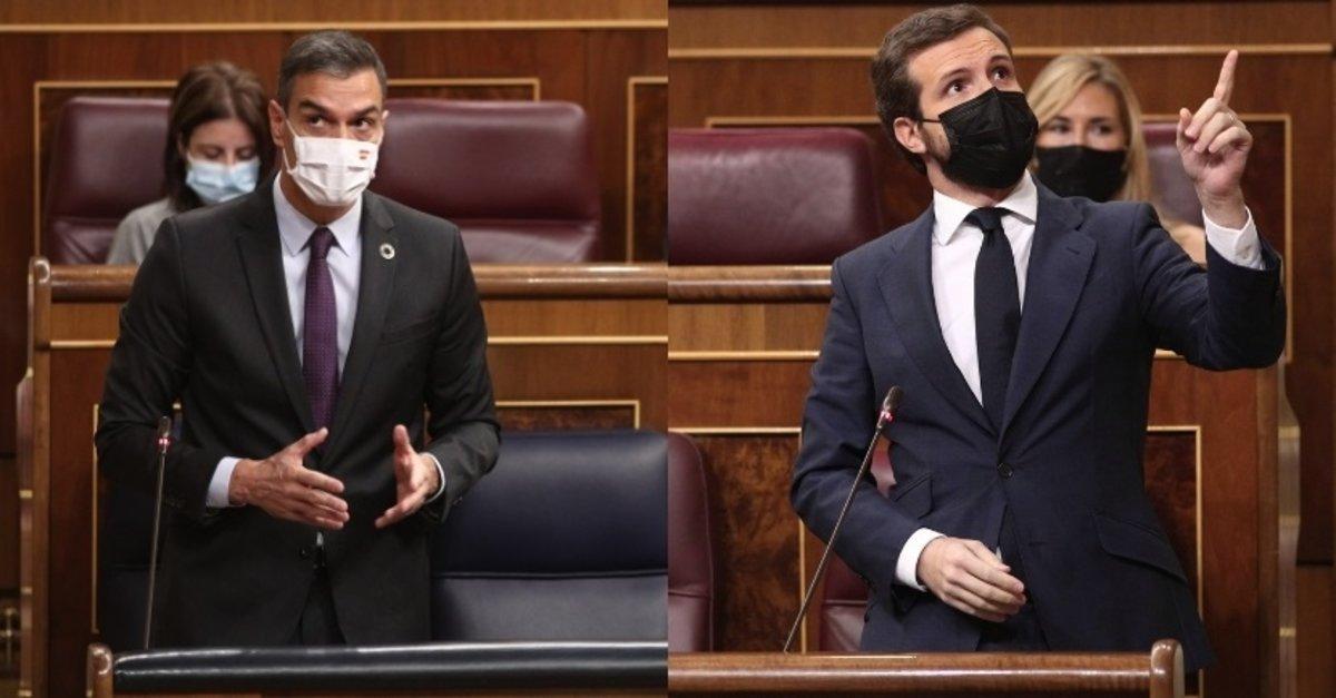 30/09/2020 Montaje fotogrÃ¡fico de las intervenciones del presidente del Gobierno, Pedro SÃ¡nchez, y del lÃ­der del PP, Pablo Casado, durante la sesiÃ³n de control al Gobierno en el Congreso.