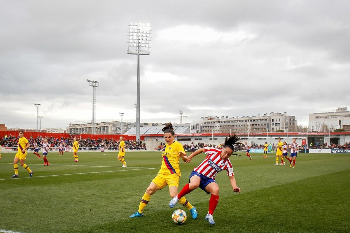 Charlyn Corral of Atletico de Madrid in action during the Spanish League, Primera Iberdrola, women football match played between Atletico de Madrid Femenino and FC Barcelona Femenino at Centro Deportivo Wanda on January 25, 2020 in Alcala de Henares, Spain.