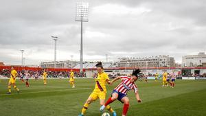 Charlyn Corral of Atletico de Madrid in action during the Spanish League, Primera Iberdrola, women football match played between Atletico de Madrid Femenino and FC Barcelona Femenino at Centro Deportivo Wanda on January 25, 2020 in Alcala de Henares, Spain.