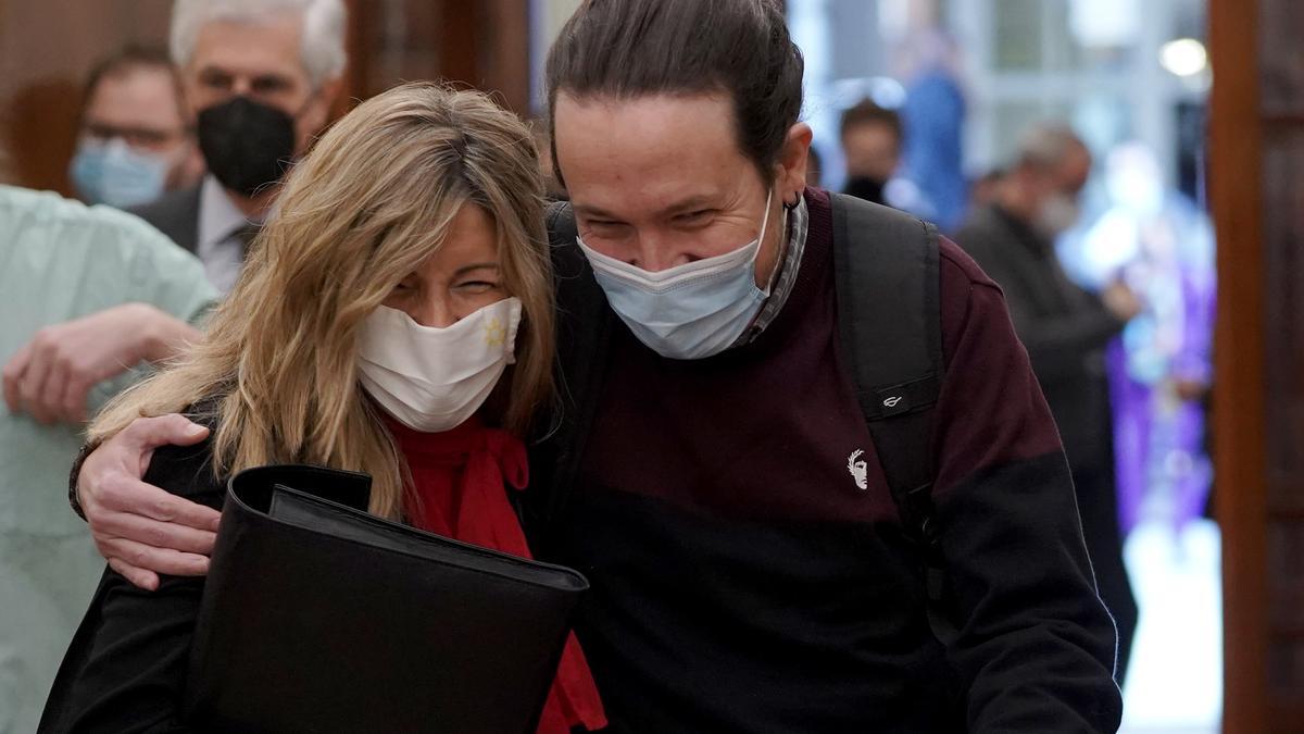 Pablo Iglesias y Yolanda Díaz en el Congreso de los Diputados.