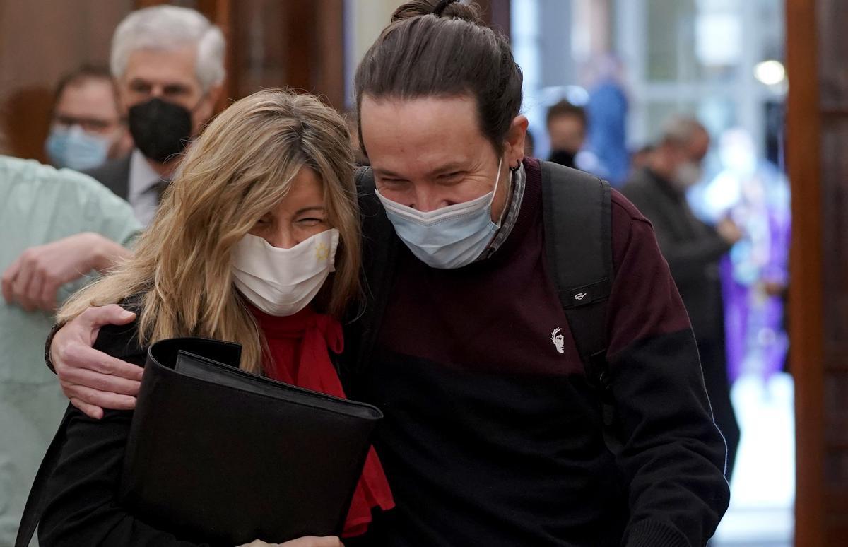 Pablo Iglesias y Yolanda Díaz en el Congreso de los Diputados.