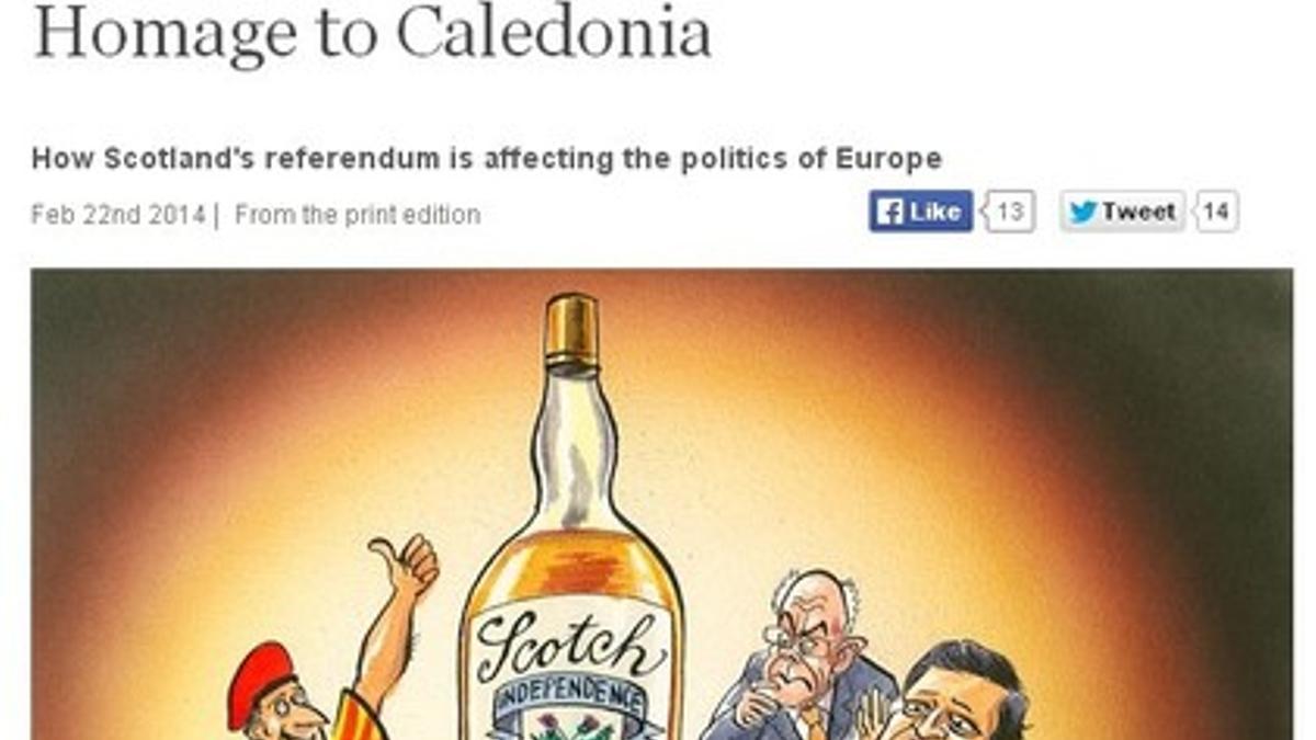 Viñeta de 'The Economist' alusiva a los procesos de independencia de Catalunya y Escocia y al papel de la UE.