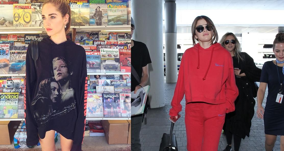 Selena Gómez y Chiara Ferragni con sudadera Vetements