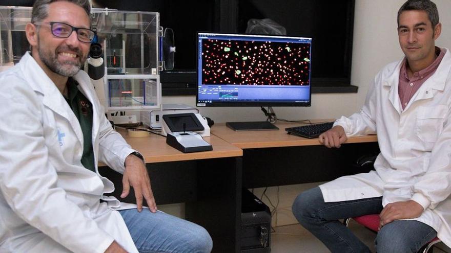 Los investigadores Gabriel Bretones y Alejandro Piñeiro, en su laboratorio.