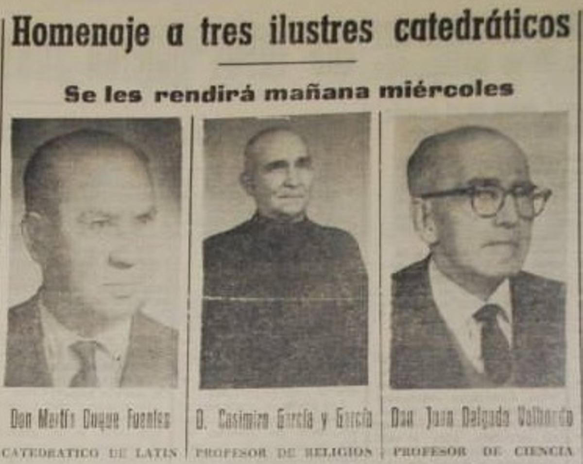 "Homenaje a tres ilustres docentes": Martín Duque Fuentes, Casimiro García garcía y Juan Delgado Valhondo.