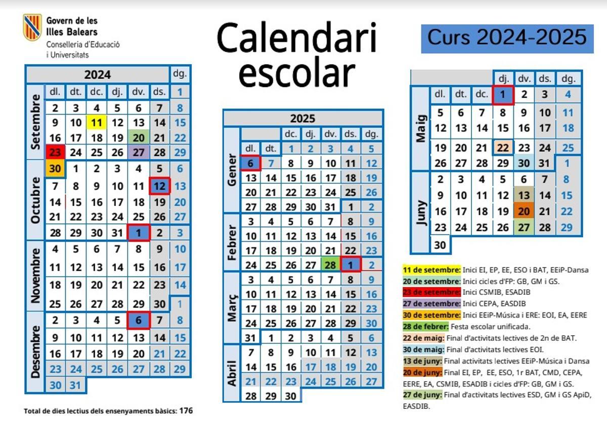 Calendario escolar en Baleares para el curso 2024-2025
