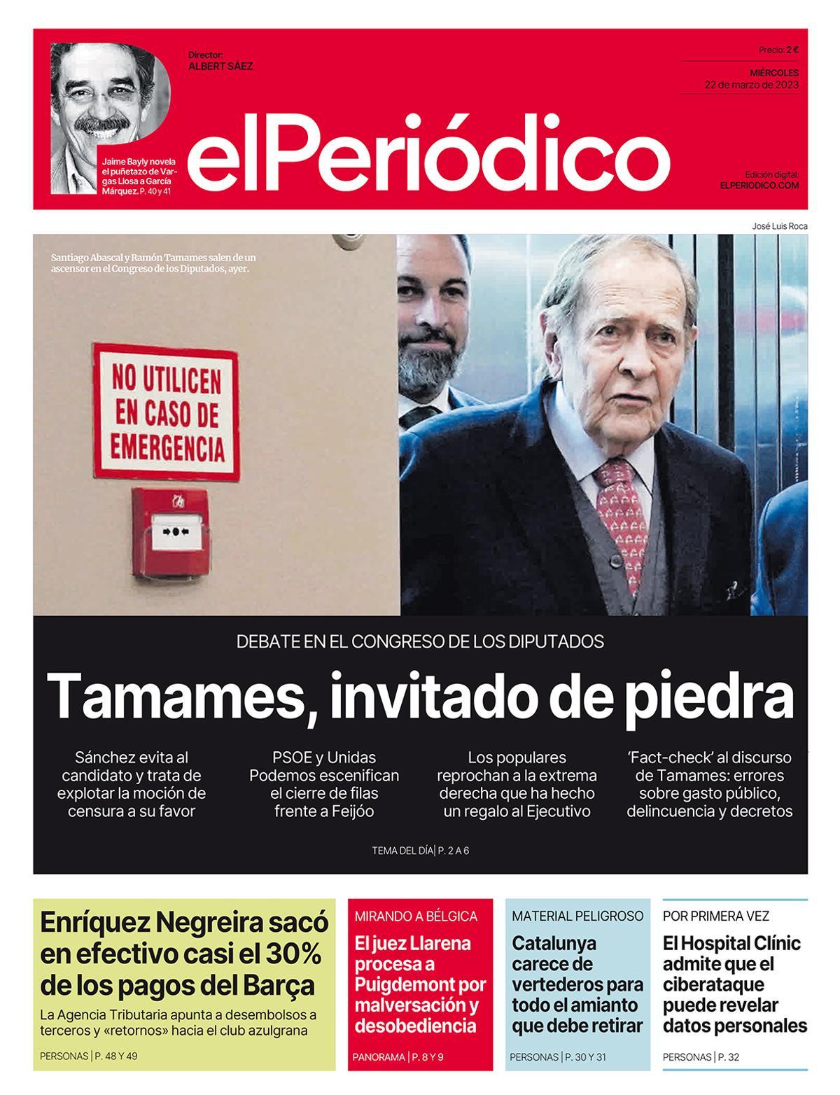 La portada d’EL PERIÓDICO del 22 de març del 2023