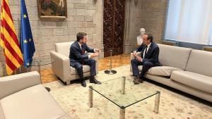 El president Pere Aragonès y el presidente del Parlament, Josep Rull, este jueves en el Palau de la Generalitat.