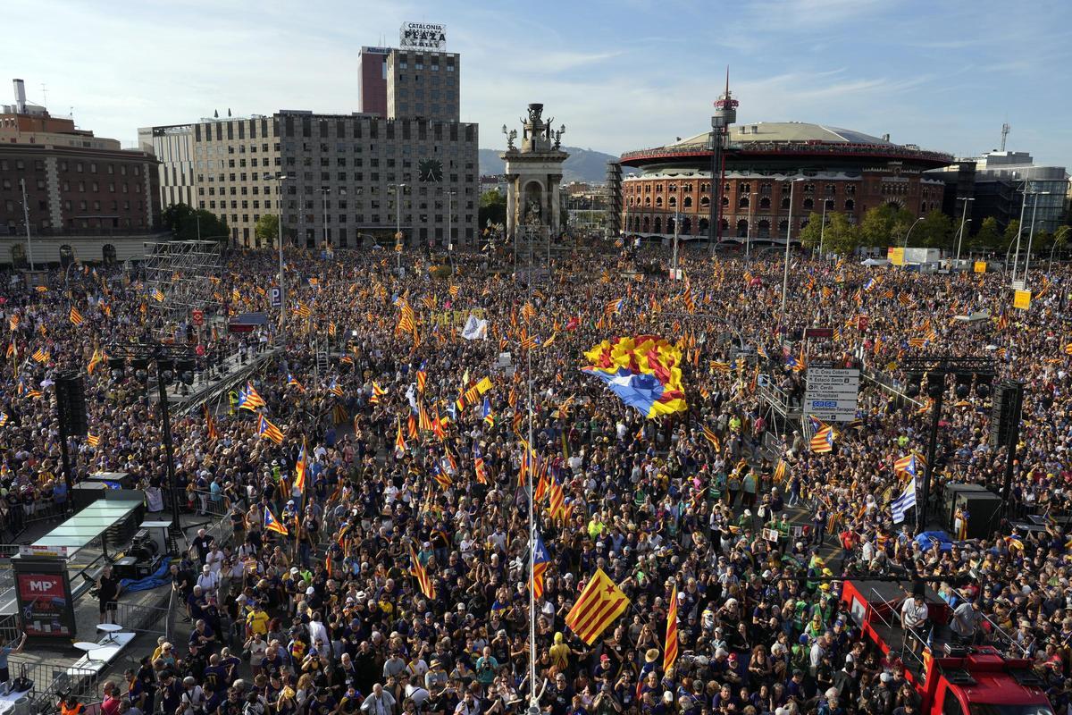 Manifestantes en la marcha independentista de la Diada.