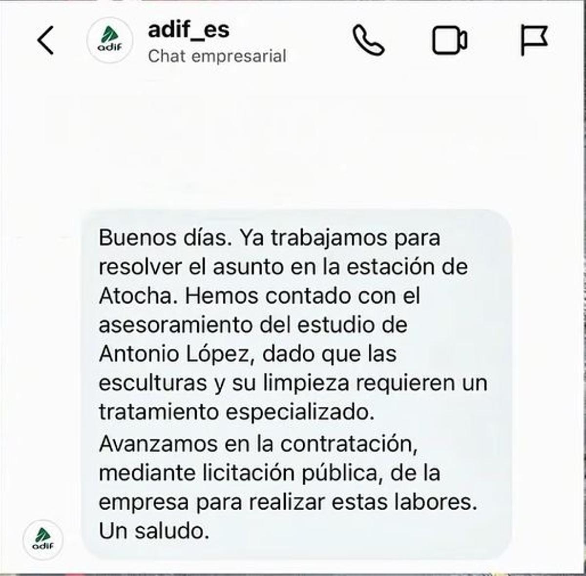 Mensaje de Adif a @rincones dmadrid