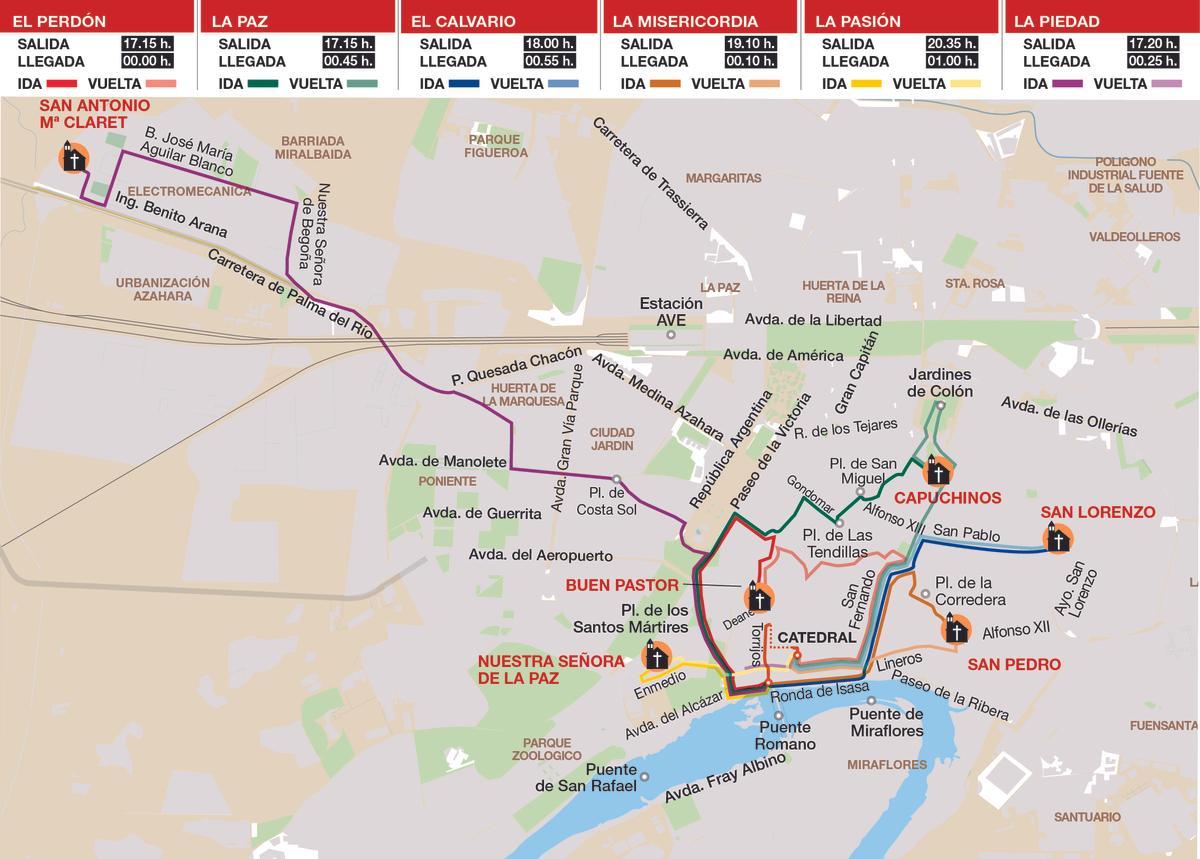 Itinerarios del Miércoles Santo en Córdoba.