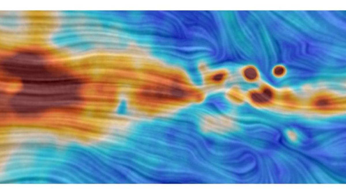 El color muestra la emisión de microondas polarizada medida por el proyecto QUIJOTE. El patrón de líneas superpuestas muestra la dirección de las líneas del campo magnético de la Vía Láctea.