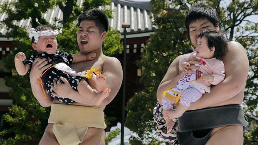 Japón celebra el Naki Sumo, el festival de los bebés llorones