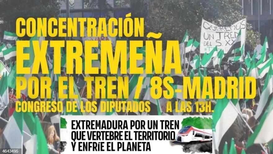 Cartel de la convocatoria el 8 de septiembre ante el Congreso de los Diputados por un tren digno en Extremadura.