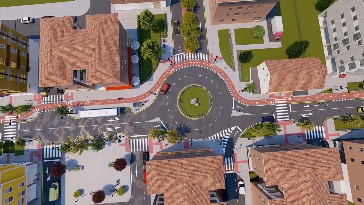 Así es la recreación virtual de la implantación del carril bici en Lugones: de la Avenida de Viella a la glorieta de confluencia con las calles Covadonga y Paulino Vicente