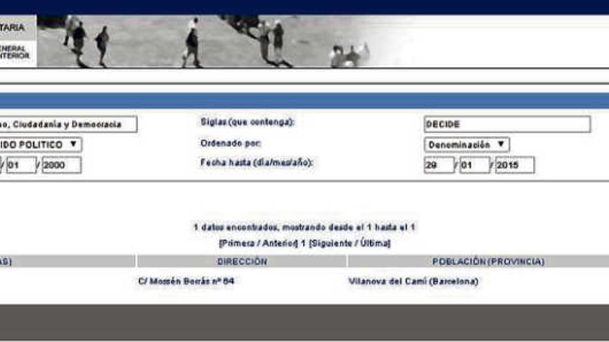 Sobre estas líneas, las páginas del Ministerio de Interior en las que aparecen los dos partidos Decide y Decide.