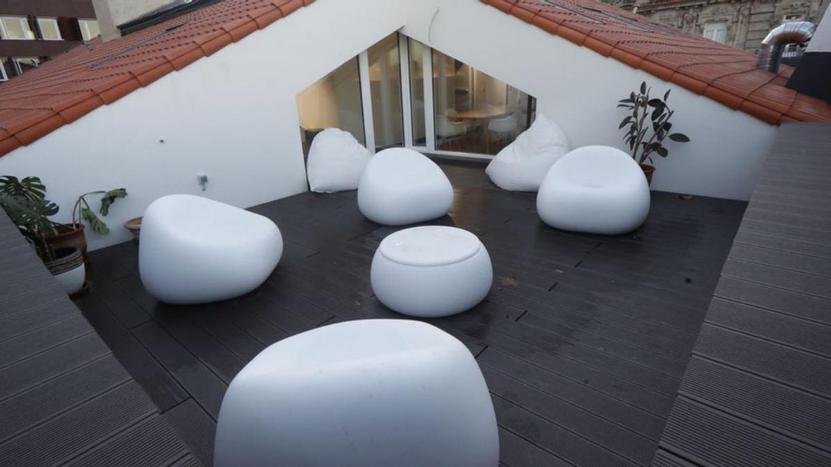 La terraza habilitada para los 
trabajadores en el último piso. 