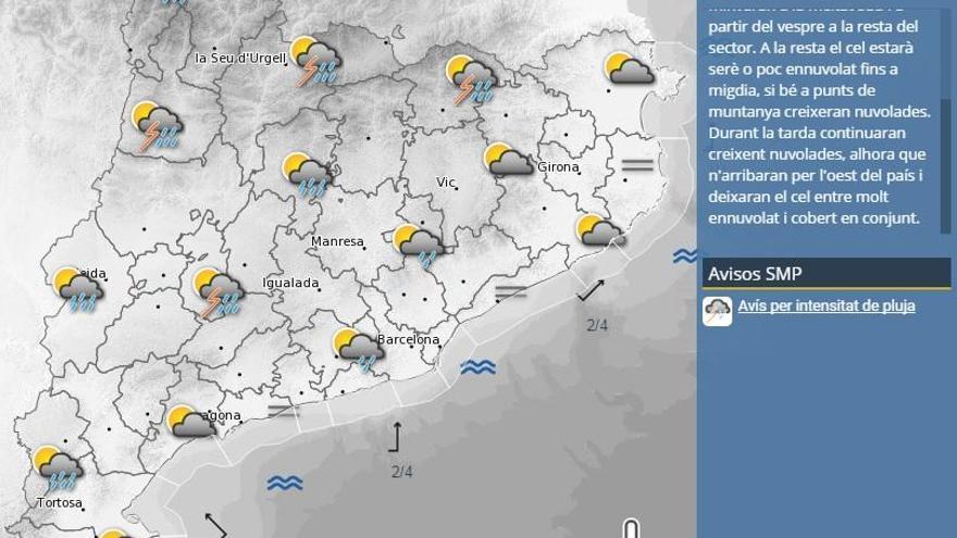 Alerta per possibles pluges intenses a la Catalunya central, aquesta tarda