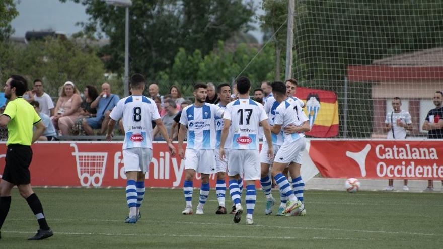 El Alcoyano celebra uno de los goles de Alcaina