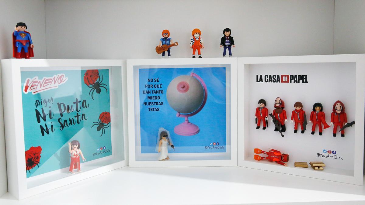 Cuadros de @YouAreClick con La Veneno, Rigoberta Bandini y los protagonistas de 'La casa de papel', en versión Playmobil.