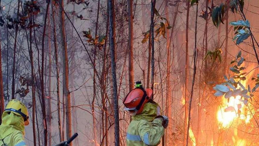 Un incendio forestal en un monte de Cerponzóns. // R. Vázquez