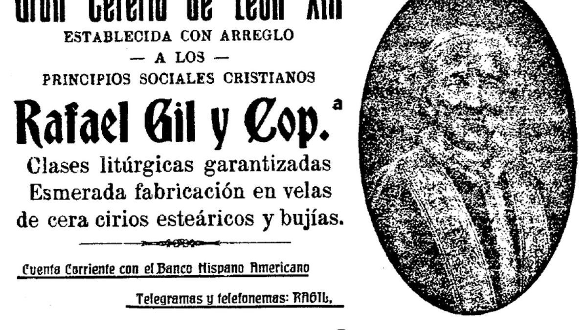 Anuncio sobre la cerería Leon XIII, publicado en el semanario «El obrero setabense».