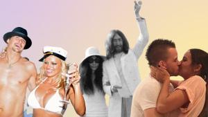 Pamela Anderson y Kid Rock; Yoko Ono y John Lennon, y Cristina Pedroche besando a Dabiz Muñoz.
