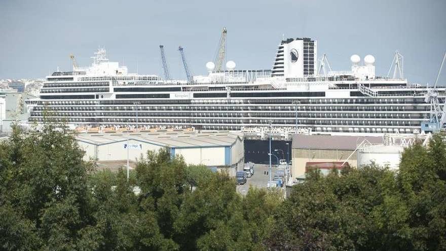 Desde el mirador de Os Castros, un crucero atracado en el muelle en el que se prevén construir 4.000 pisos.