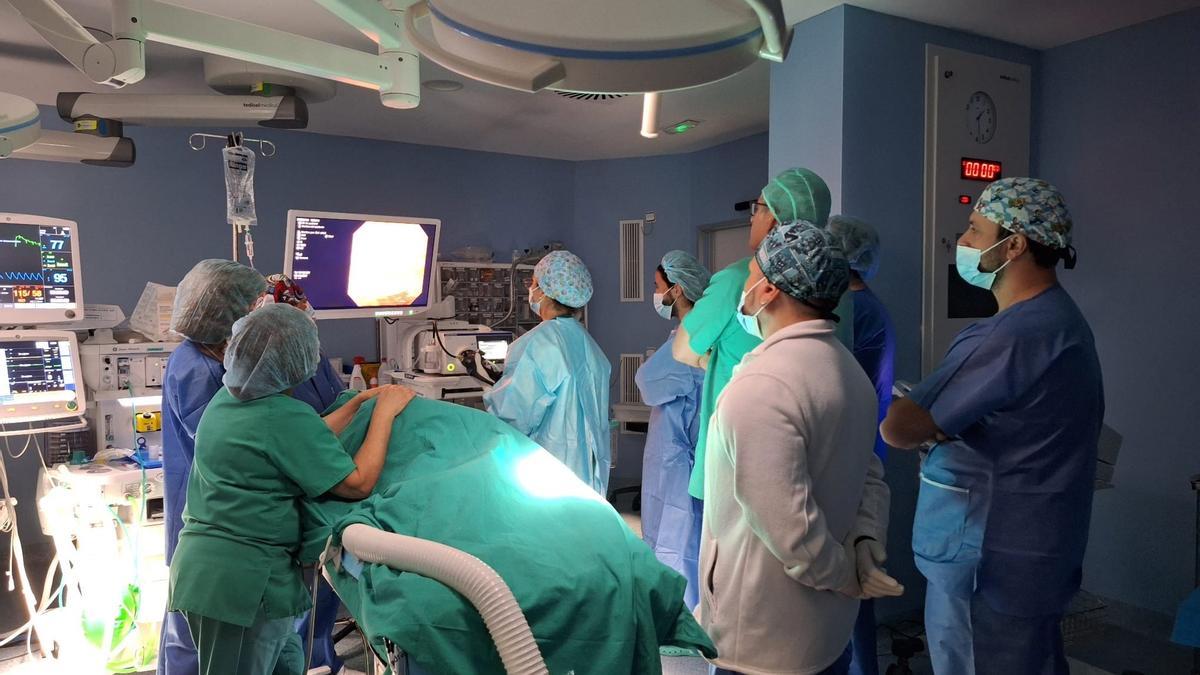 Integrantes de la Unidad de Digestivo del Hospital Punta de Europa, en Algeciras, realizan una prueba.