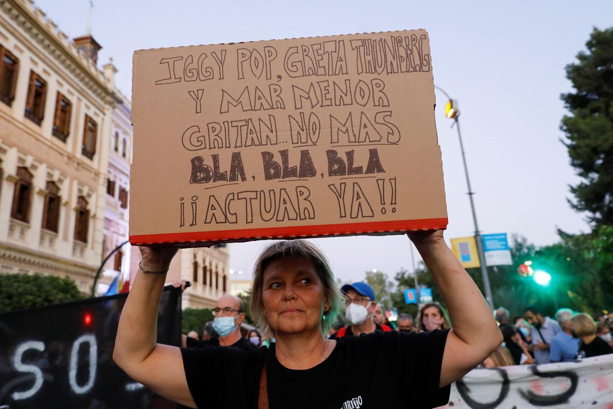 Una de las pancartas que se podían leer en la manifestación en defensa del Mar Menor.