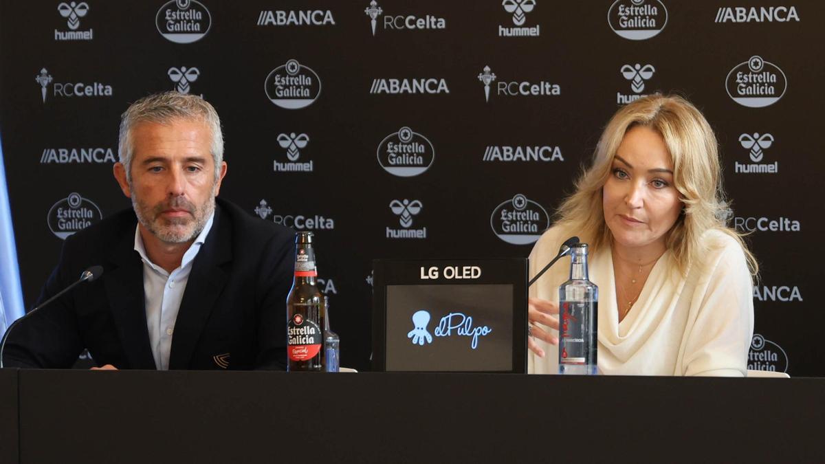 Rueda de prensa de la presidenta del Celta de Vigo, Marián Mouriño para valorar la situación de club en septiembre de 2024. Estuvo acompañada por el (i) CEO corporativo, José Gainzarain