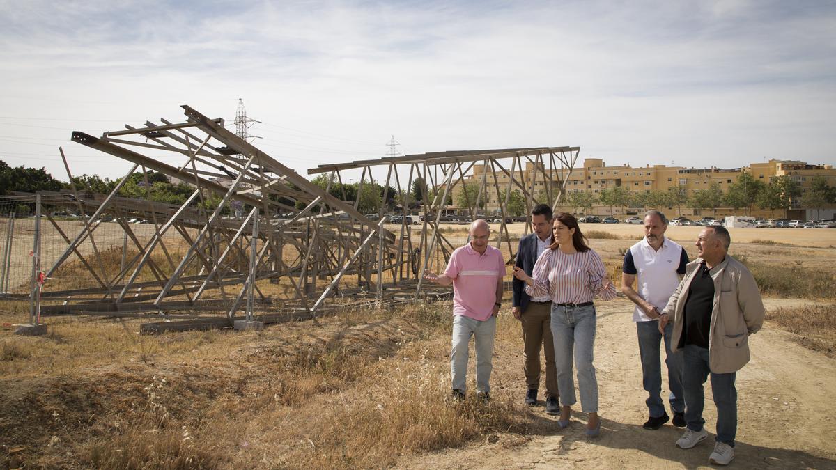 Noelia Losada, junto a su equipo junto a las torres de alta tensión desmontadas de Teatinos.