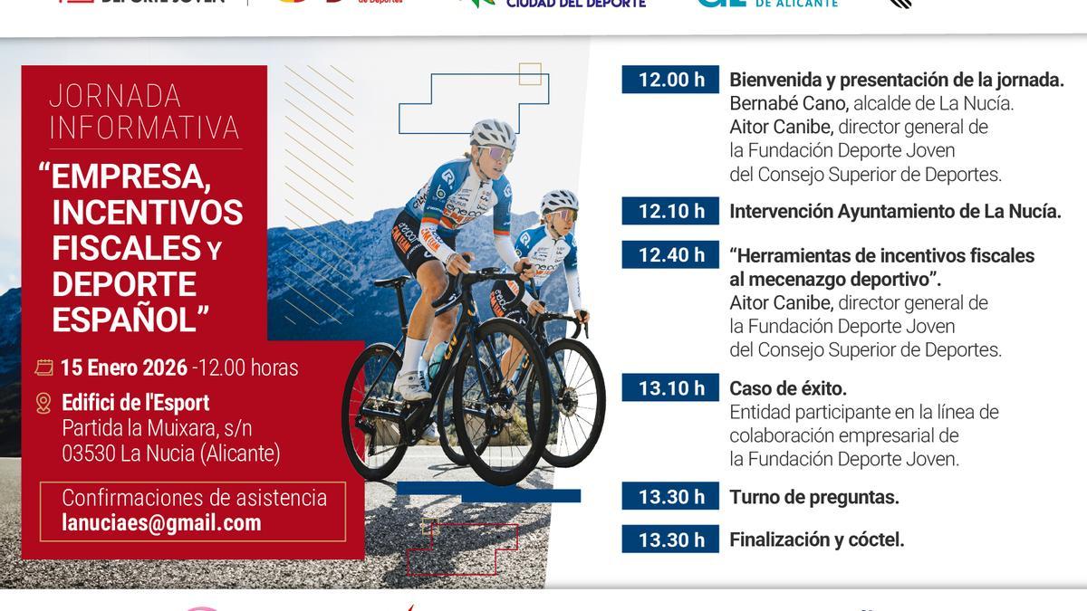 La Nucía acogerá una jornada informativa sobre “Empresa, Incentivos Fiscales y Deporte Español”.