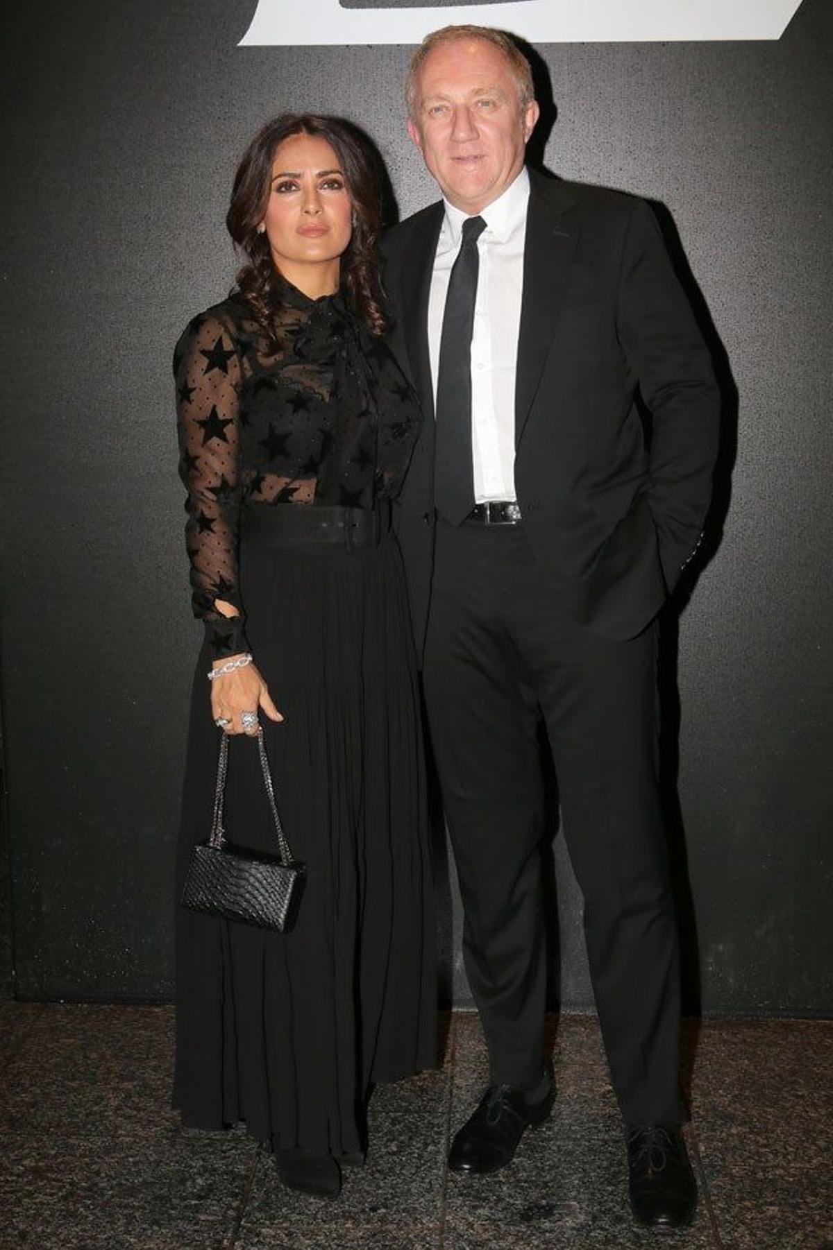 Salma Hayek y François-Henri Pinault, en la fiesta de Saint Laurent en la PFW