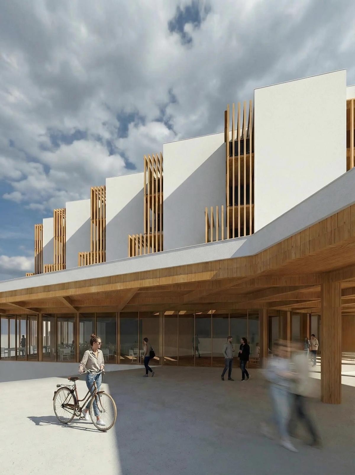 Así es la fachada de Kora Olea, el residencial para nómadas digitales que emerge en la parcela donde se levantó el hotel Los Álamos.