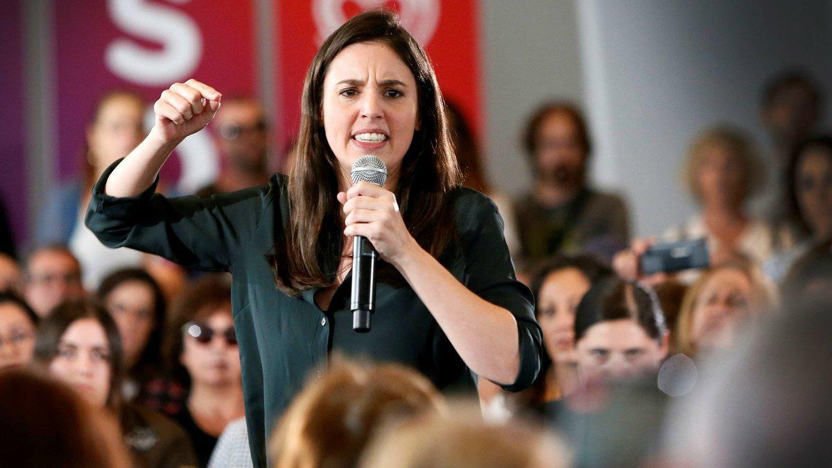 La portavoz de Unidas Podemos en el Congreso, Irene Montero, durante su intervención este domingo en un encuentro con militantes y simpatizantes en Alicante, el 20 de octubre del 2019