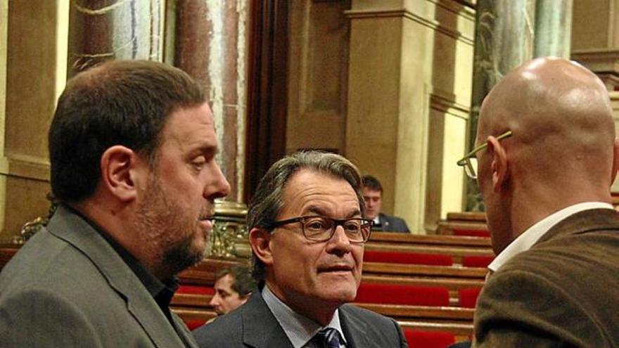 Junqueras amb Mas i Romeva al Parlament de Catalunya