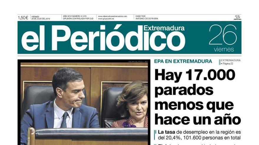 Esta es la portada de EL PERIÓDICO EXTREMADURA correspondiente al día 26 de julio del 2019