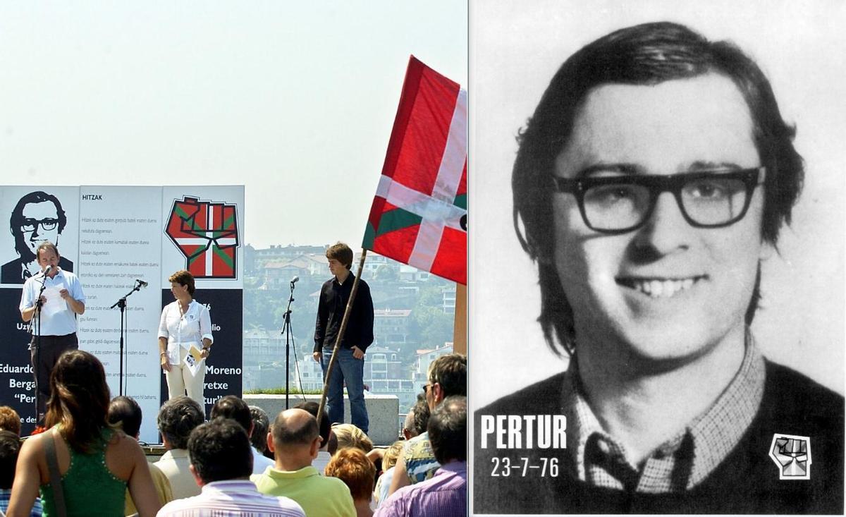 Solda, kuruluşuna katkıda bulunduğu ÇED partisi tarafından düzenlenen Pertur'a saygı duruşu ve aynı partiden lideri protesto eden bir poster.