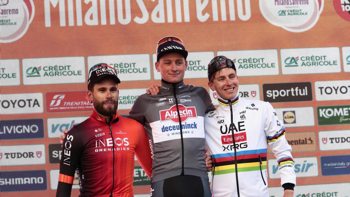 Van der Poel y Pogacar, en la Milán San Remo junto a Filippo Ganna