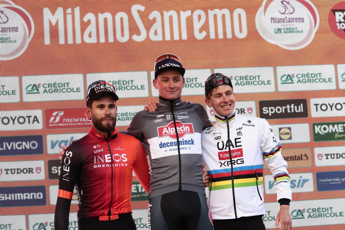 Van der Poel y Pogacar, en la Milán San Remo junto a Filippo Ganna