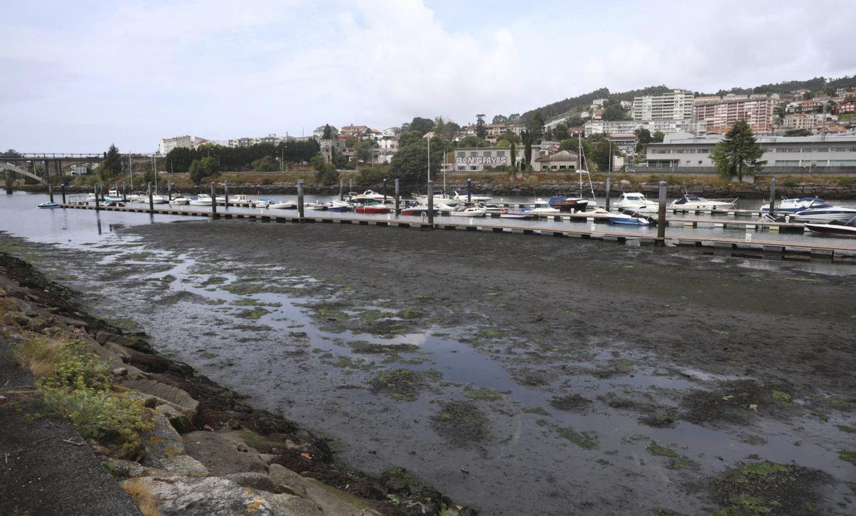 Lodos acumulados en los pantalanes del Club Naval, que aguarda desde hace años por el dragado.