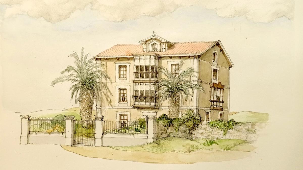 Pluma y acuarela de la casa deLa Linde por Adriana Asman, arquitecta ilustradora.