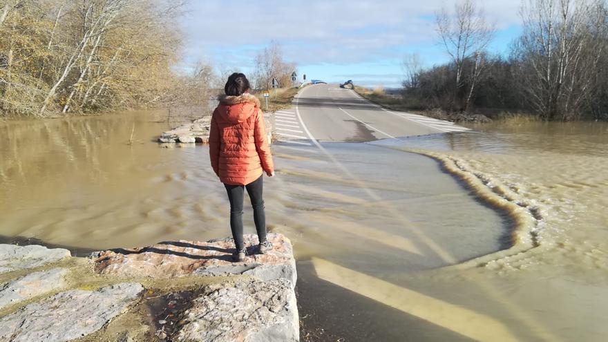 FOTOGALERÍA | Anegado un tramo de la carretera de acceso al puente de Pradilla