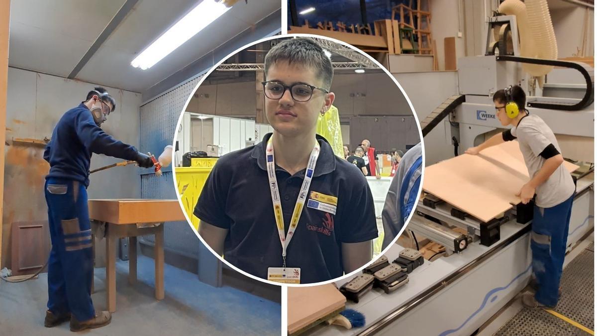 Agustín Pérez realizando trabajos de carpintería