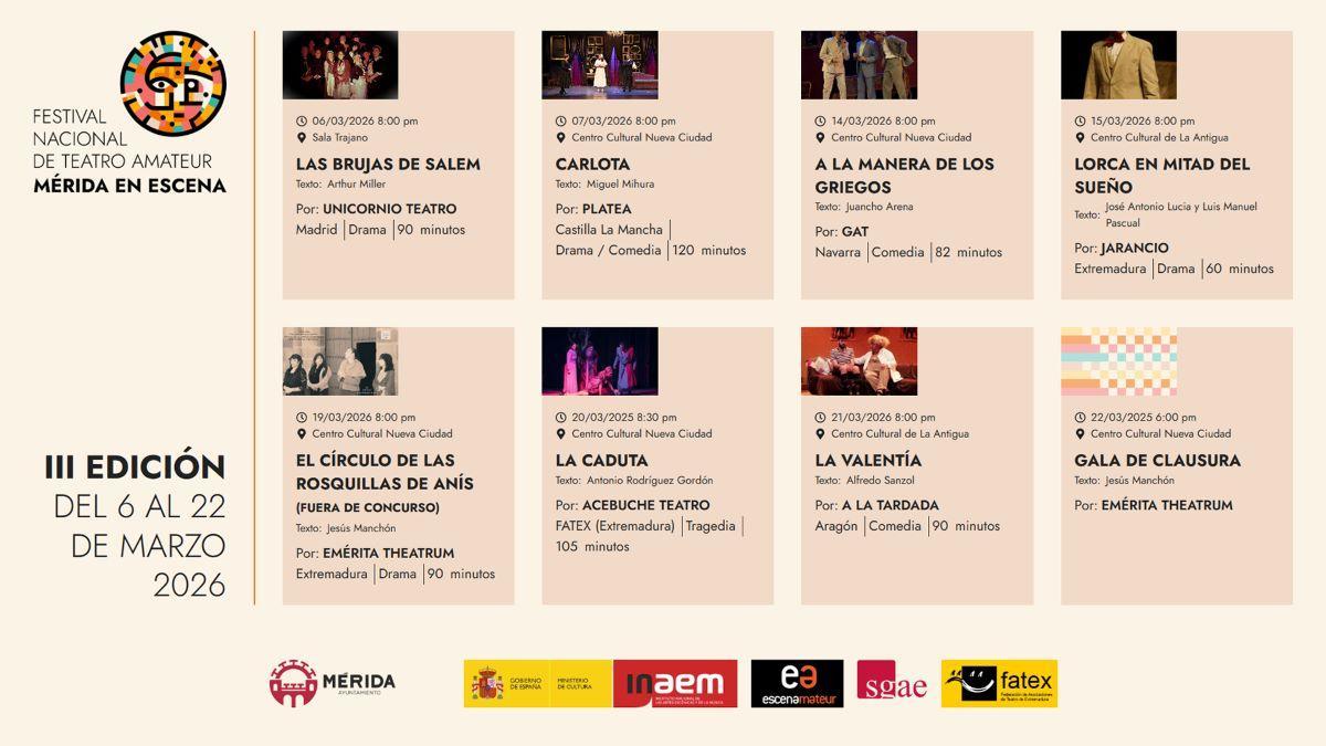 Programación del Festival de Teatro Amateur.
