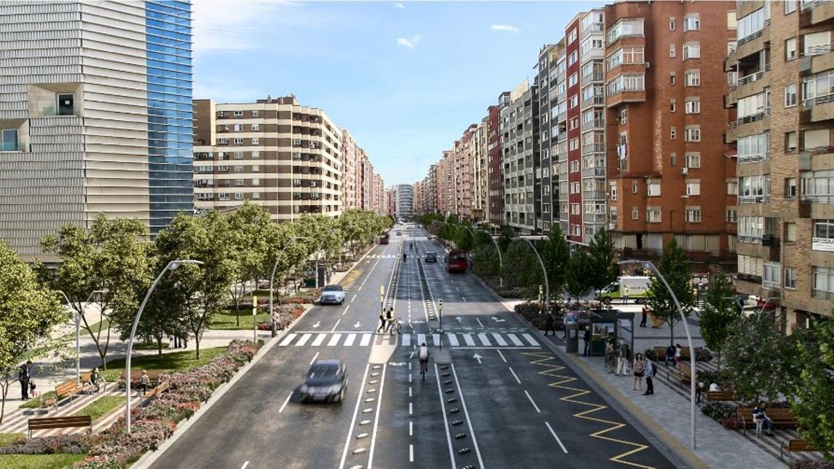 Recreación de la avenida Navarra de Zaragoza tras la reforma completa.